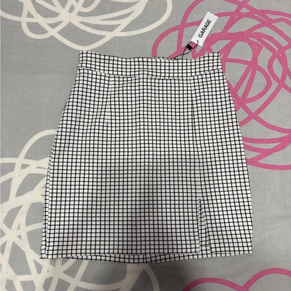 Garage White and Black Plaid Mini Skirt